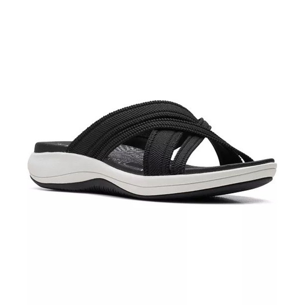 Clarks Cloudsteppers Mira isle Black Crisscross Slide Sandals Womens 8